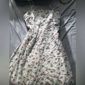 Floral Print Midi Cotton Square Neck Spaghetti Strap Dress